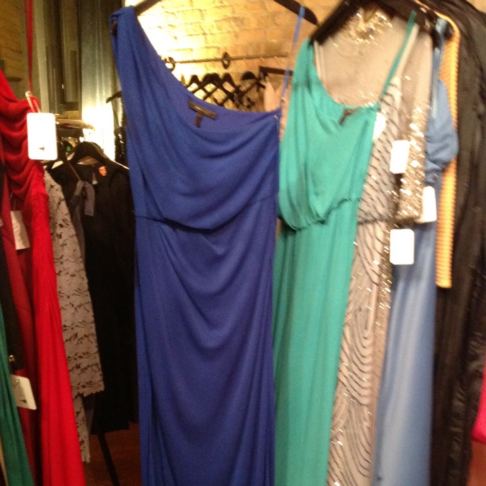 BCBG blue one shoulder gown